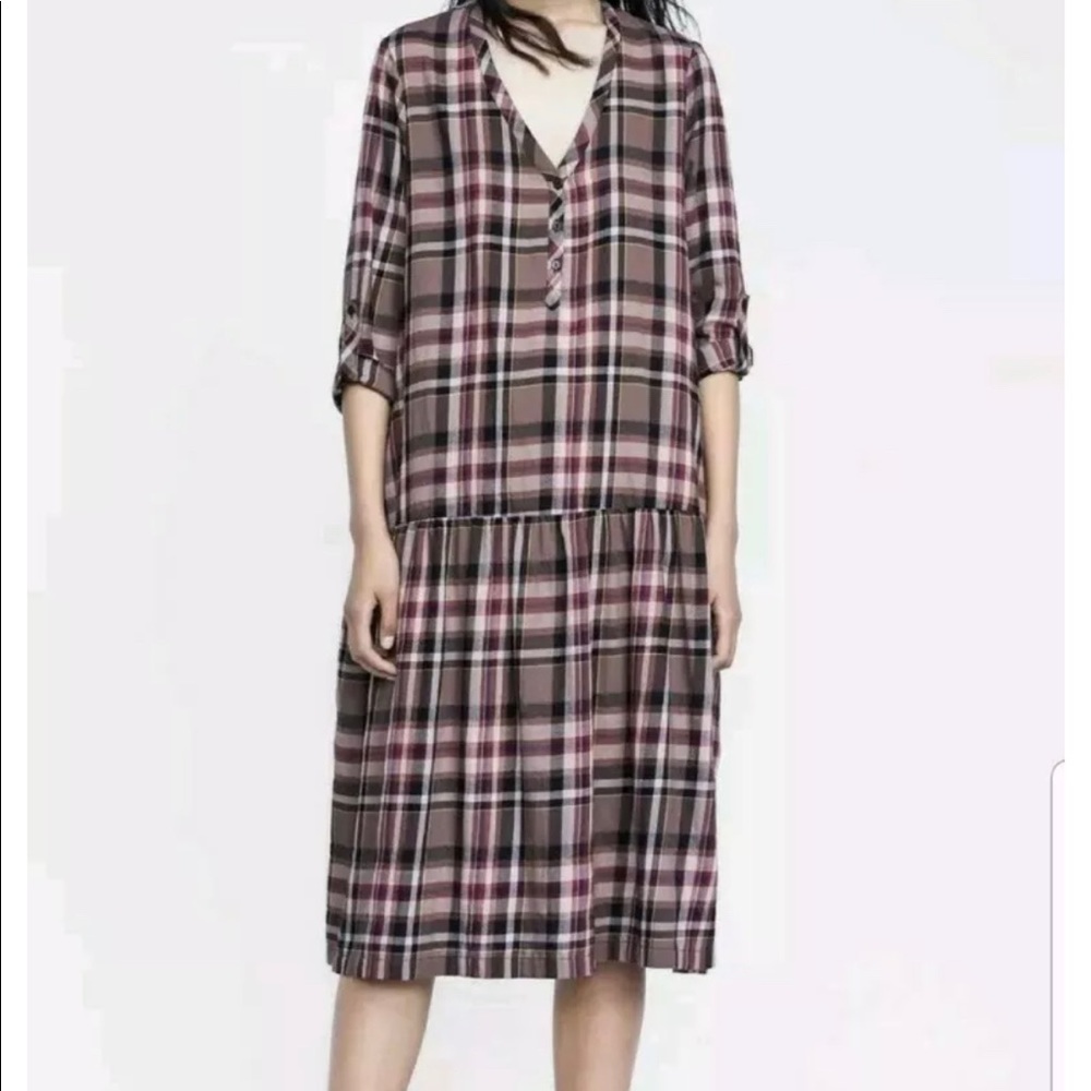 ZARA plaid oversized drop waist dress